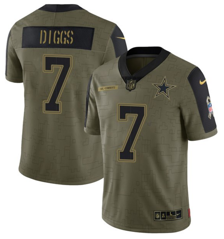 Men's Dallas Cowboys #7 Trevon Diggs 2021 Olive Salute To Service Limited Stitched Jersey